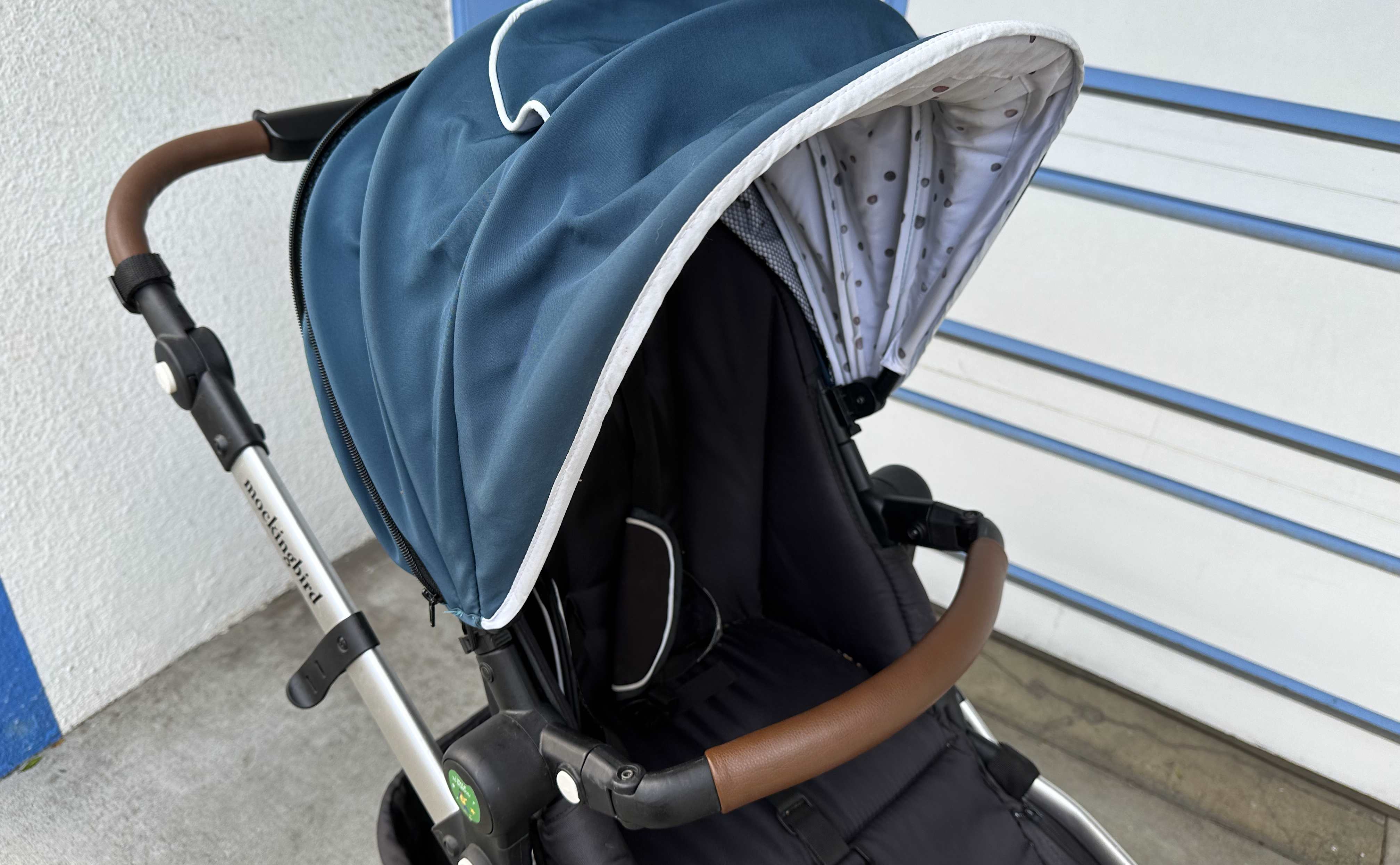 A close-up shot of the Mockingbird's handlebar and canopy.