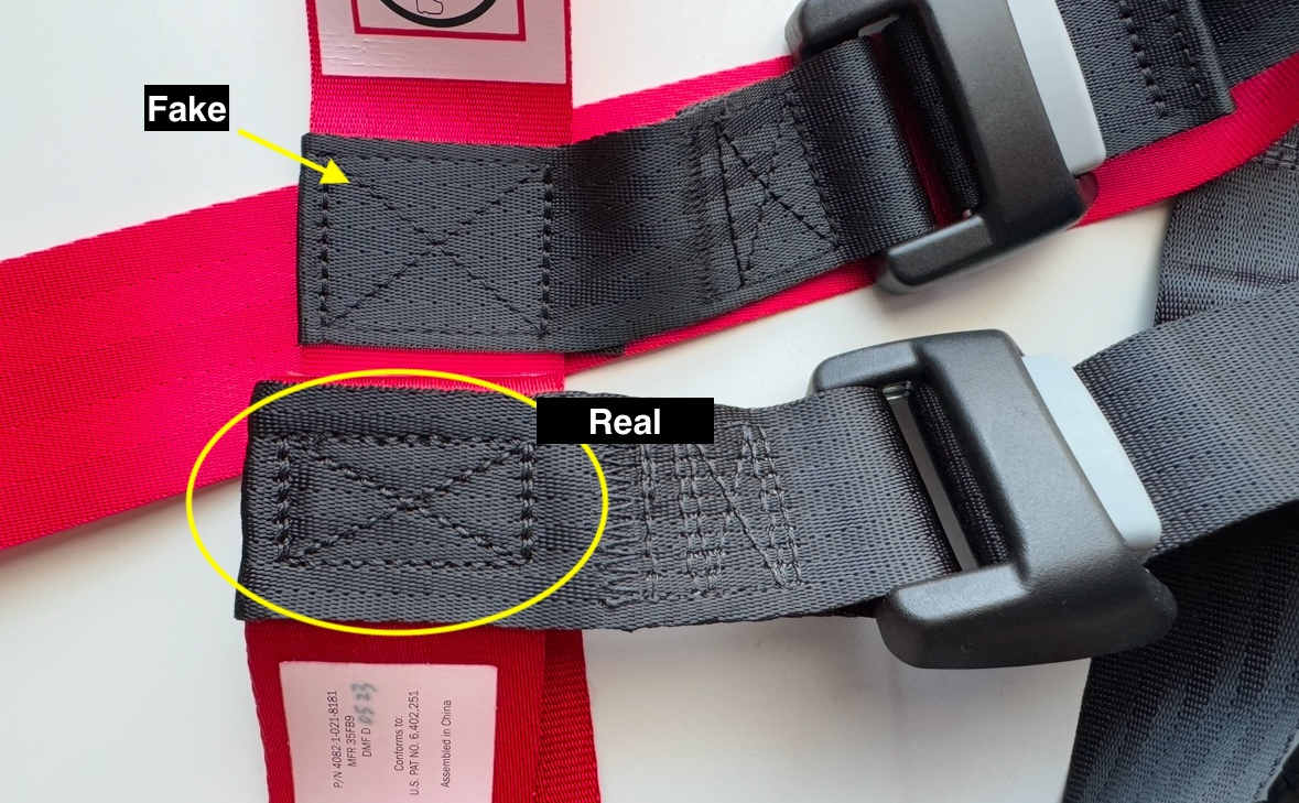 A certified CARES next to a counterfeit. (Photo care of Cathy Pedrayes.).