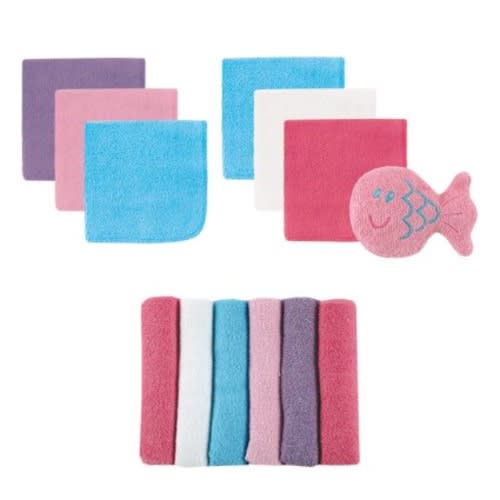 Luvable Friends 12 Washcloths with Bonus Toy, Purple with Fish