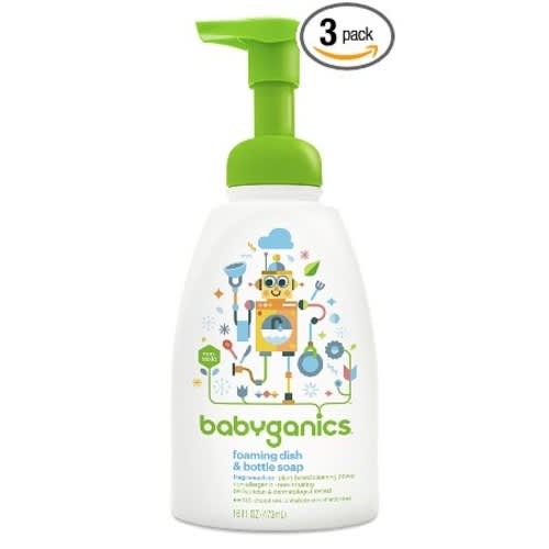 Babyganics Foaming Dish and Bottle Soap, Fragrance Free, 16oz Pump Bottle (Pack of 3)