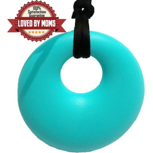 Baby Teething Necklace - Best Teether Necklace for Nursing Moms. Organic, BPA free, Silicone, Natural Teether Ring Donut Pendant for mom to wear. Turquoise. 100% Satisfaction Guaranteed