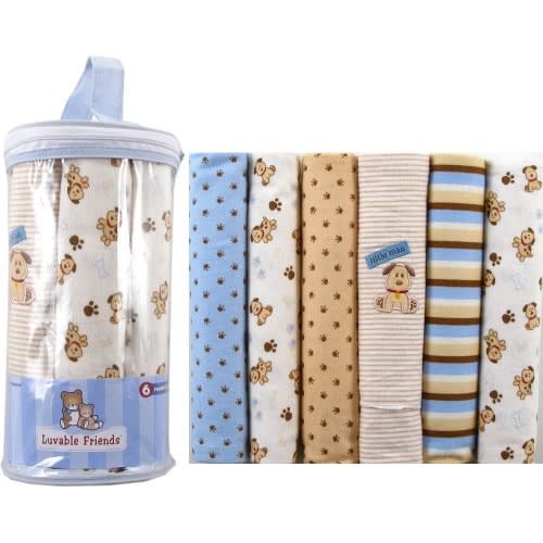 Luvable Friends 6-Pack Flannel Receiving Blankets - Color: Blue
