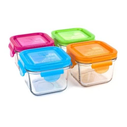 Wean Green Garden Pack Snack Cubes Glass Food Containers, Multi-colored , Set of 4