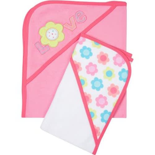 Gerber Newborn Baby Girl Terry Hooded Bath Towels, 2-Pack