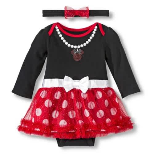 DisneyÂ® Newborn Girls' Minnie Mouse Skirted Bodysuit with Headband - Red/Black					, Size: 3-6 Months
