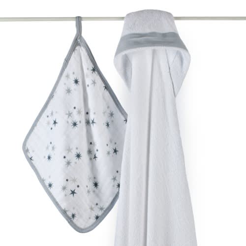 Aden & Anais Bubble Hooded Towel & Washcloth Set - Twinkle