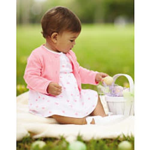 Carter's Girls 2 Piece White Polka Dot Bodysuit Dress and Pink Long Sleeve Cardigan Set, 3 MONTHS