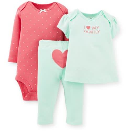 Child of Mine by Carter's Newborn Baby Girl Top, Bodysuit, and Leggings 3 Piece O...