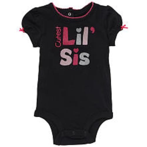 Koala Kids Girls' Black/Pink Lil' Sis Short Sleeve Bodysuit, 0-3 MONTHS