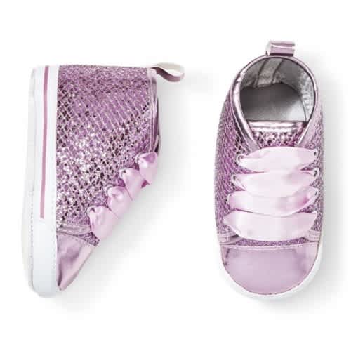 Infant Girls' Pink Mesh Glitter Crib Booties					, Size: 9-12 Months