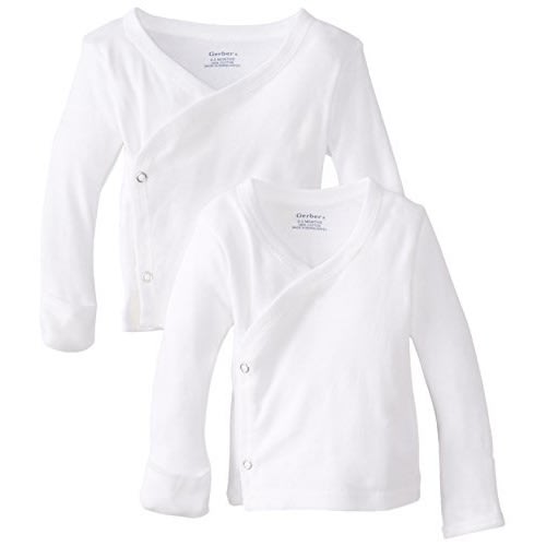 Gerber Unisex-Baby Newborn 2 Pack Long Sleeve Side Snap Mitten Cuffs Shirt : Tees