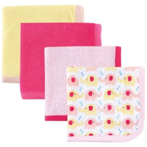 Luvable Friends Washcloths, Pink Elephant, 4 Count