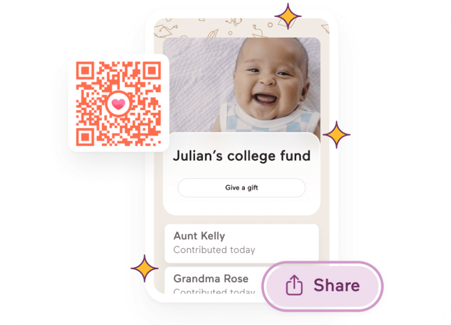 A child's fund page ready to share with friends and family