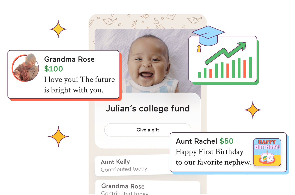 Illustration of a child's investment fund with family contributions