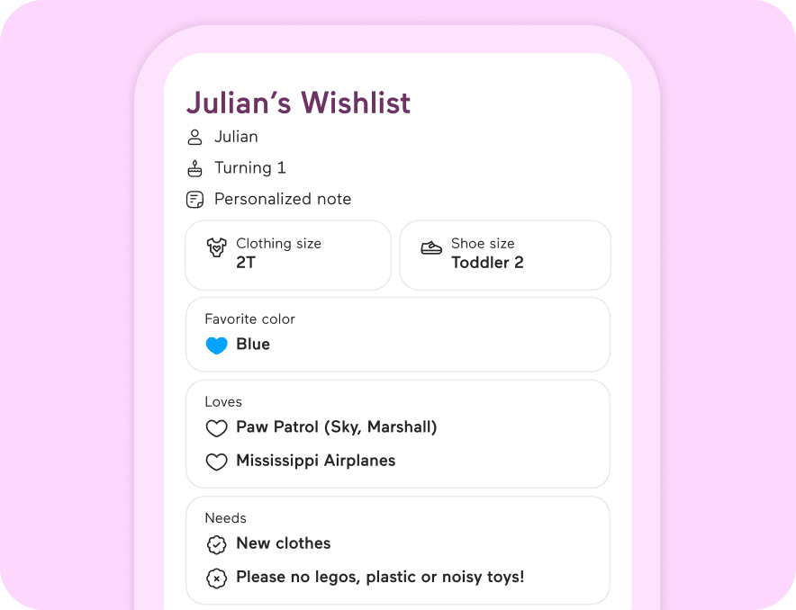 A wishlist link being shared in a text message
