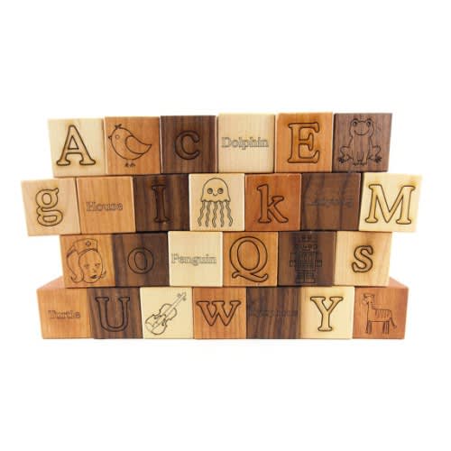 26 Picture Alphabet Building Blocks Natural & by BannorToys