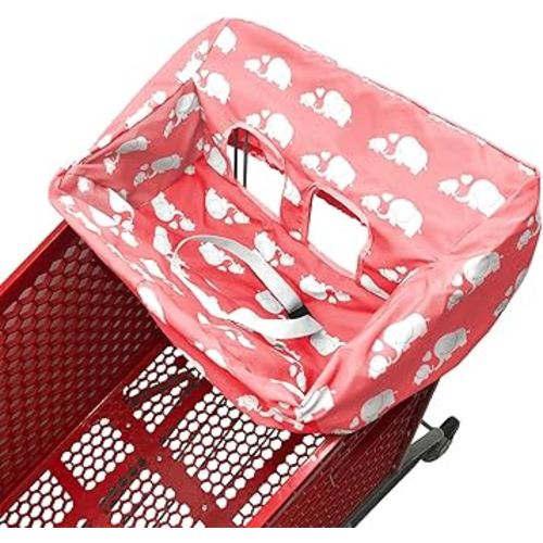 Portable Shopping Cart Cover | High Chair and Grocery Cart Covers for Babies, Kids, Infants & Toddlers ✮ Includes Free Carry Bag ✮ (Simple Pink Elephant)