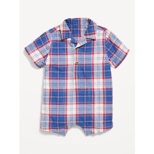 Collared Plaid One-Piece Romper for Baby