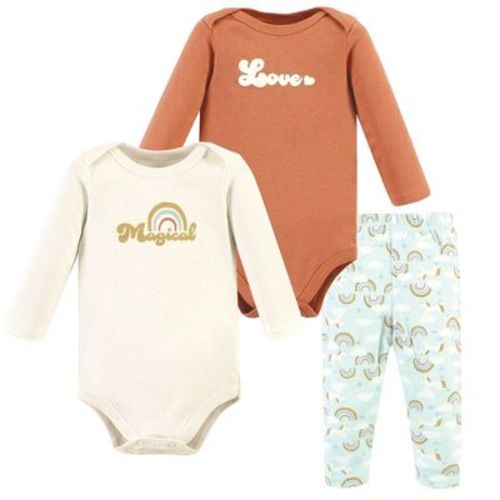 Hudson Baby Infant Girl Long-Sleeve Bodysuits and Pants, Magical Rainbow, 0-3 Months