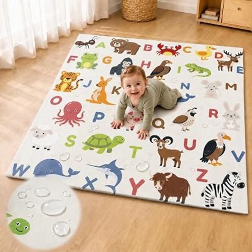 Vegan Leather Baby Play Mat, 50x50 Playpen Mat with Cover