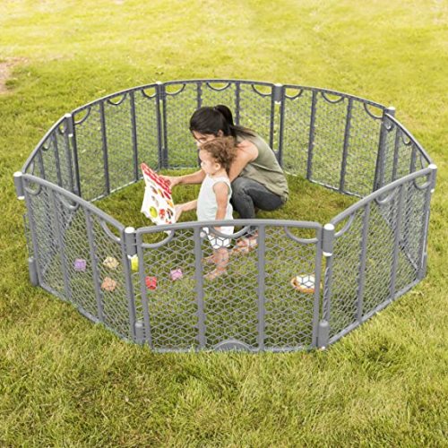 Evenflo Versatile Play Space, Indoor & Outdoor Play Space, Portable, 18.5 Square Feet of Enclosed Space, Cool Gray - Play Space Only