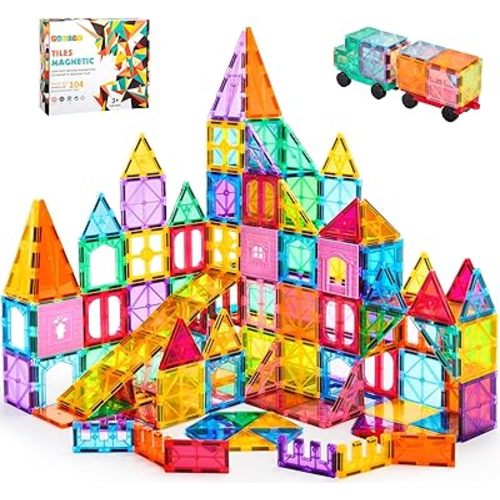 OugerToy 104PCS Magnetic Tiles STEM Building Blocks for Kids Ages 3-9