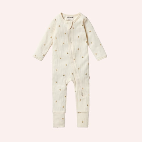 Organic Zipsuit with Feet - Bee Mine