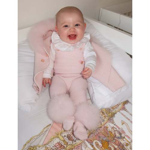 MI LOVES SIGNATURE Luxurious knitted Dungarees with fox fur pompoms(AL