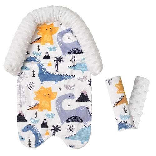 2-in-1Baby Car Seat Head Support & Strap Covers Set for Newborn Infant, Extra Soft Car Seat Insert Cushion Pad, Perfect for Carseats, Strollers, Bouncers