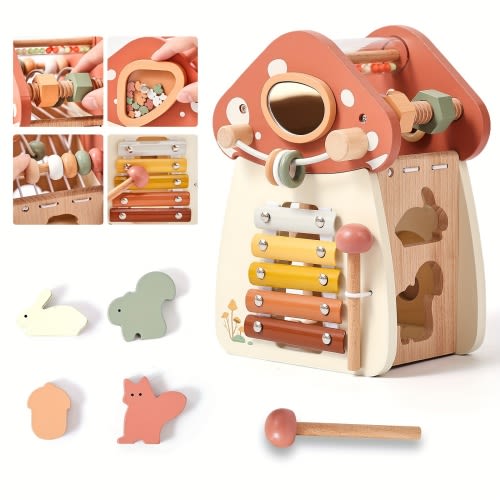 1 Set Of Mushroom House Building Blocks Toy Set Parent-child Interactive Toy Set Educational Toy Play House Wooden Toy Set