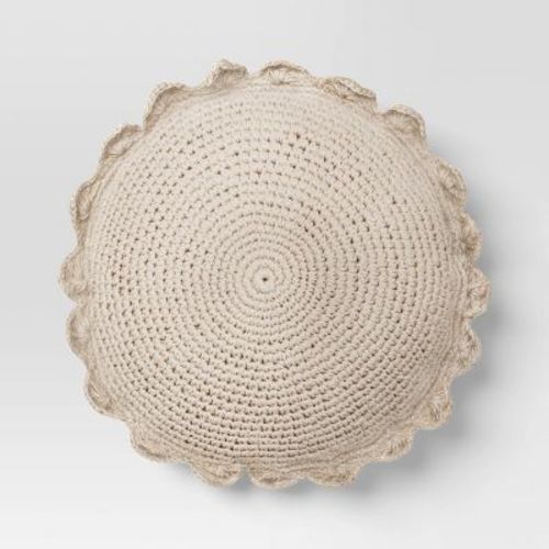 Round Crochet Polyester Throw Pillow with Scalloped Trim - Threshold™
