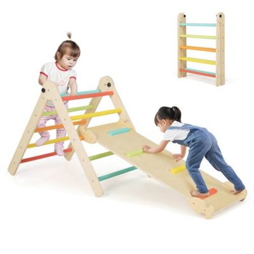 Costway 3-in-1 Triangular Climbing Toys Foldable & Height-adjustable Triangle Set Colorful