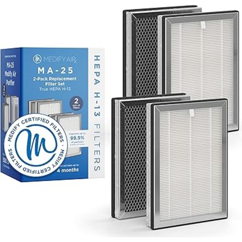 Medify MA-25 Genuine Replacement Filter Set for Allergens, Smoke, Wildfires, Dust, Odors, Pollen, Pet Dander | 3 in 1 with Pre-filter, HEPA and Activated Carbon for Removal to 0.3 Microns | 2-Pack