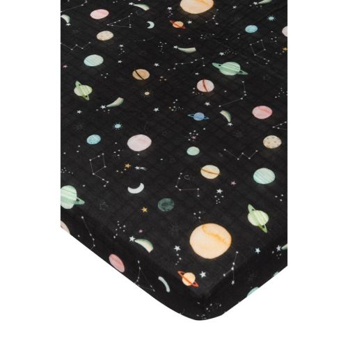 Loulou Lollipop Muslin Fitted Crib Sheet - Planets: Rayon Bamboo Blend, 120 Thread Count, Galaxy Pattern