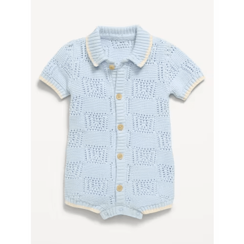 Short-Sleeve Sweater-Knit One-Piece Romper for Baby