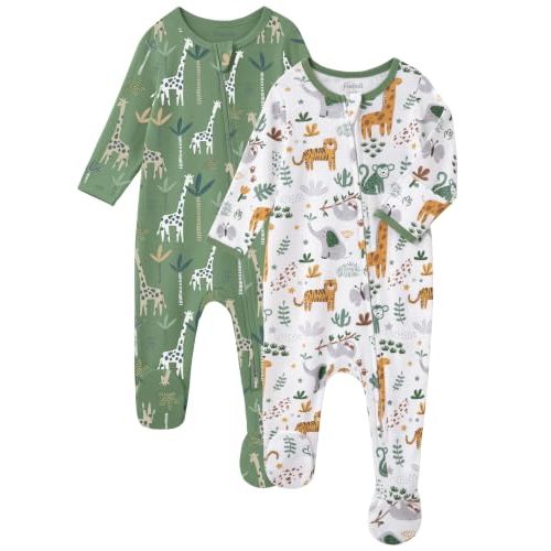Baby Sleepers 100% Cotton Footie Pajamas, Newborn 0-3 3-6 6-9 Months with 2-Way Zipper, 2pcs PJs Baby Boy Clothes