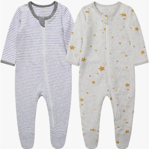 O2 BABY Baby Boys Girls Organic Cotton Zip-Front Sleeper Pajamas, Footed Sleep 'n Play