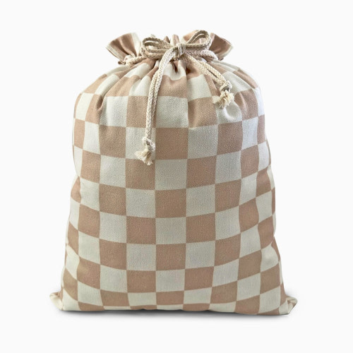 Gather & Knot Fabric Gift Bag - Taupe Checkers, L