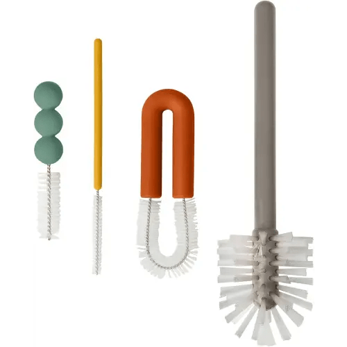 Boon Mod Replacement Baby Bottle Brushes - Includes Bottle Cleaner Brush, Straw Cleaner Brush, Nipple Brush and Detail Brush for Baby Bottles - Newborn Essentials - Deco - 4 Count