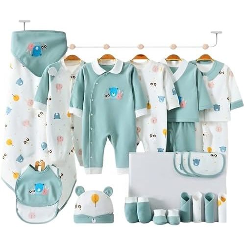 26-Piece Newborn Boy Clothes Set, 100% Cotton Baby Boy Gift Set, Layette Essentials, Soft Breathable, Mint Green