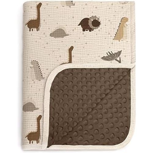 lulumoon Baby Blankets for Boys Newborn: Reversible Muslin & Minky Dinosaur Print - Thermal Receiving Blanket for Stroller & Registry Gift 30"x40"(Dinosaur)