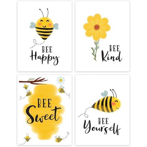 Andaz Press Nursery Kids Room Art Unframed Wall Art Poster Home Decor, 8.5x11-inch, Honey Bee Theme, Bee Kind, Bee Yourself, 4-Pack, No Frames Bumble Bee Poster