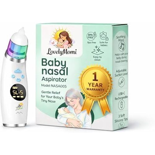 Baby Nasal Aspirator, for Baby & Toddlers-Waterproof Nose Cleaner, 3 Soft Silicone Tips, Adjustable Suction Levels, Gentle & Easy to Clean, Portable