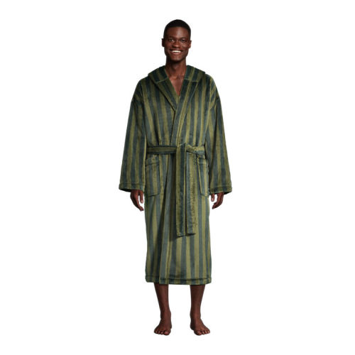 Green Stripe Fleece Reversible Men's Robe