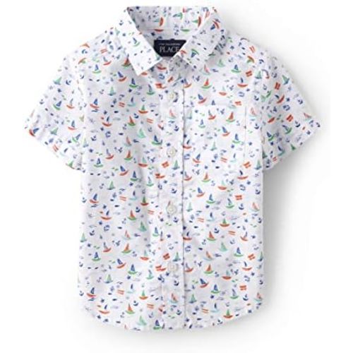 The Children's Place Baby Boys' and Toddler Poplin Short Sleeve Button Down Shirt