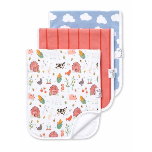 Copper Pearl Premium Baby Burp Cloths - 3-Pack Large Cotton Burp Cloths, Extra Soft Spit Up Rags with 3 Absorbent Layers, Perfect for Baby Boy and Baby Girl Gifts (21" x 10" Size, Farmstead Set)