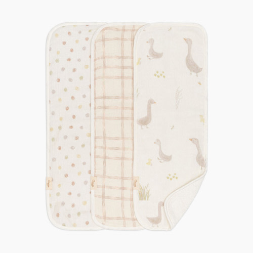 Crane Baby Cotton Muslin and Terry Burp Cloth Set (3 Pack) - Charlie Goose