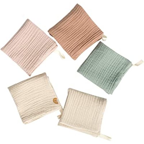 Lot de 5 débarbouillettes en mousseline de coton pour bébé, serviette de bain douce et absorbante, serviette de salive, serviette de burp, mouchoir pour nouveau-nés et nourrissons