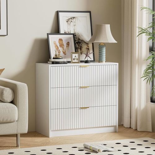 Amazon.com: Furniway White Dresser for Bedroom, Modern Dresser with 3 Drawers and Smooth Slides, Wide Chest of Drawers with Golden Handles for Bedroom, Living Room, Closet, 15.7" D x 31.5" W x 29.6" H : Home & Kitchen