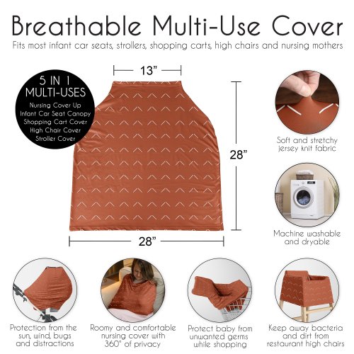 Sweet Jojo Designs Orange Boho Arrow Boy Girl 5 in 1 Baby Car Seat Nursing Cover Off White Modern Bohemian Gender Neutral Arrows
